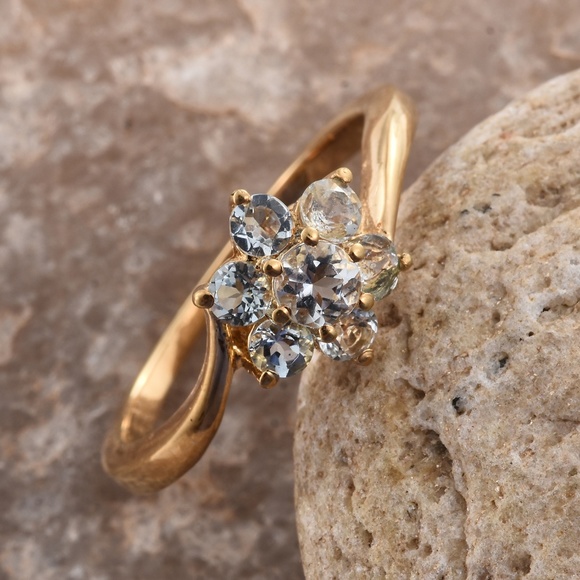 Espirito Santo Aquamarine Plated YG Stainless Ring - Picture 2 of 4